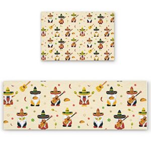 2 pcs kitchen mats runner rug set anti fatigue standing mat mexican may 5th festival cinco de mayo gnome party print washable floor mat area rug for home/office 15.7"x23.6"+15.7"x47.2"