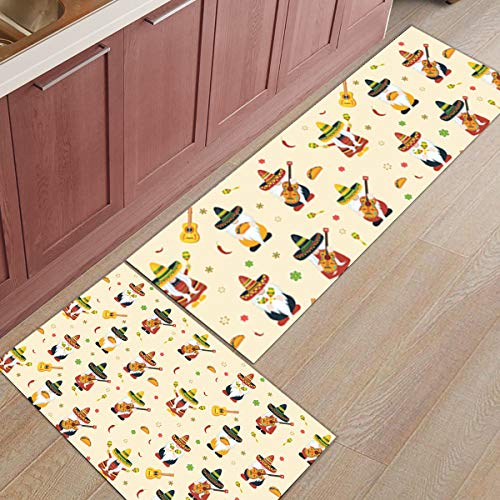 2 Pcs Kitchen Mats Runner Rug Set Anti Fatigue Standing Mat Mexican May 5th Festival Cinco De Mayo Gnome Party Print Washable Floor Mat Area Rug for Home/Office 15.7"x23.6"+15.7"x47.2"