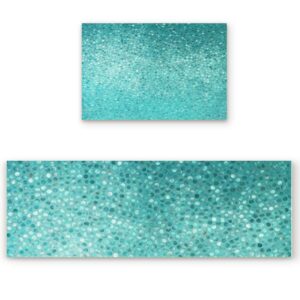 2 pcs kitchen mats runner rug set anti fatigue standing mat rubber backing small turquoise dot tiles shape simple creative design print washable floor mat area rug for home/office