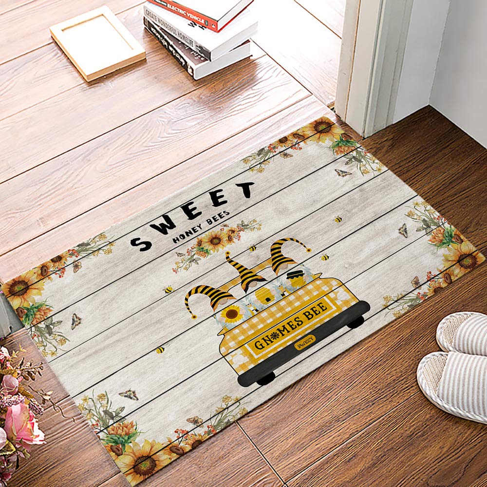 Doormat Bath Rugs Non Slip Buffalo Truck Gnome Retro Sunflower Stripe Wood Grain Washable Cover Floor Rug Absorbent Carpets Floor Mat Home Decor for Kitchen Bathroom Bedroom (16x24)