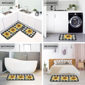 Sunflower Kitchen Rugs Set of 2 Anti Fatigue Buffalo Plaid Kitchen Mats Non-Slip Soft Absorbent Buffalo Plaid Sunflower Floor Mats Microfiber Doormat Carpet Kitchen Decor 20"x28"+20"x47" 4