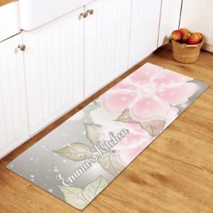 grandkli flower pink personalized kitchen mat rugs,non skid door mats for kitchen floor,custom area rug for bathroom laundry room rug decor 17"x48"