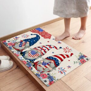 CHARMHOME 2 Pieces Kitchen Rugs and Mats Set Independence Day Cute Gnome Celebrate 4th of July Non-Slip Kitchen Mat Washable Doormat Runner Set(15.7"x23.6"+15.7"x47.2")