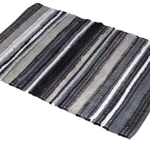 Grey Cotton Striped Door mat Rug Indoor - 2x3' Entrance Entryway Rug Non Slip Kitchen Bath Mat Home Décor, (24 x 36)