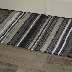 Grey Cotton Striped Door mat Rug Indoor - 2x3' Entrance Entryway Rug Non Slip Kitchen Bath Mat Home Décor, (24 x 36)