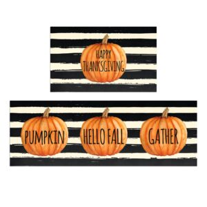 holvdeng fall pumpkin kitchen mat set of 2 non slip thick kitchen rugs and mats for floor comfort standing mats for kitchen, sink, office, laundry, 17"x47"+17"x28"