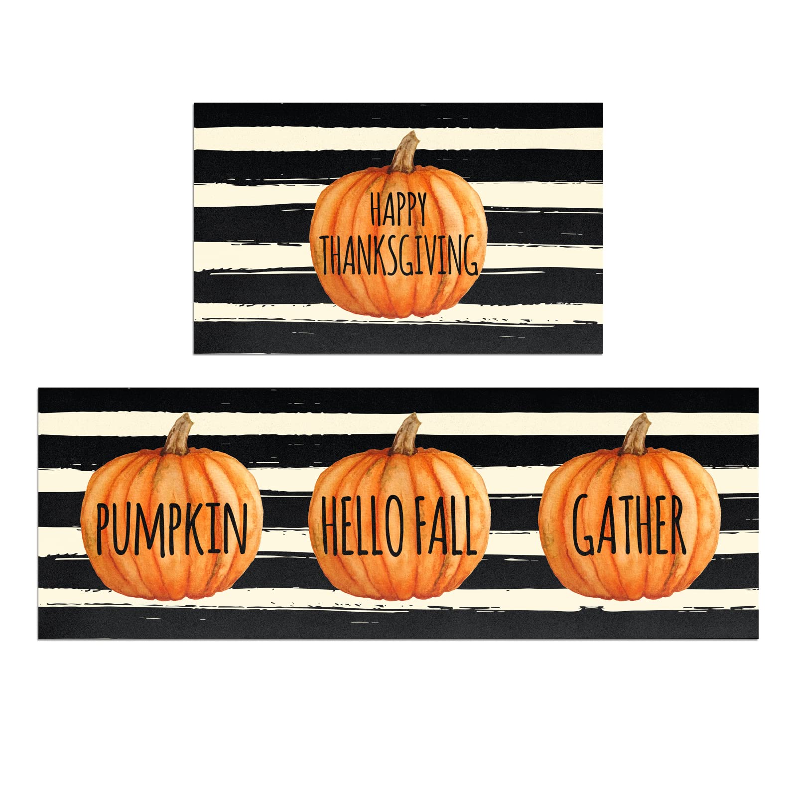 HOLVDENG Fall Pumpkin Kitchen Mat Set of 2 Non Slip Thick Kitchen Rugs and Mats for Floor Comfort Standing Mats for Kitchen, Sink, Office, Laundry, 17"x47"+17"x28"