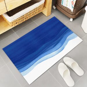 2 Pieces Kitchen Rugs and Mats Watercolor Royal Blue Gradient Area Runner Rug Set Non Slip Floor Doormat Washable Carpet Standing Mat for Kitchen Sink Indoor Corridor Modern Abstract Minimal Art