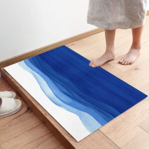 2 Pieces Kitchen Rugs and Mats Watercolor Royal Blue Gradient Area Runner Rug Set Non Slip Floor Doormat Washable Carpet Standing Mat for Kitchen Sink Indoor Corridor Modern Abstract Minimal Art