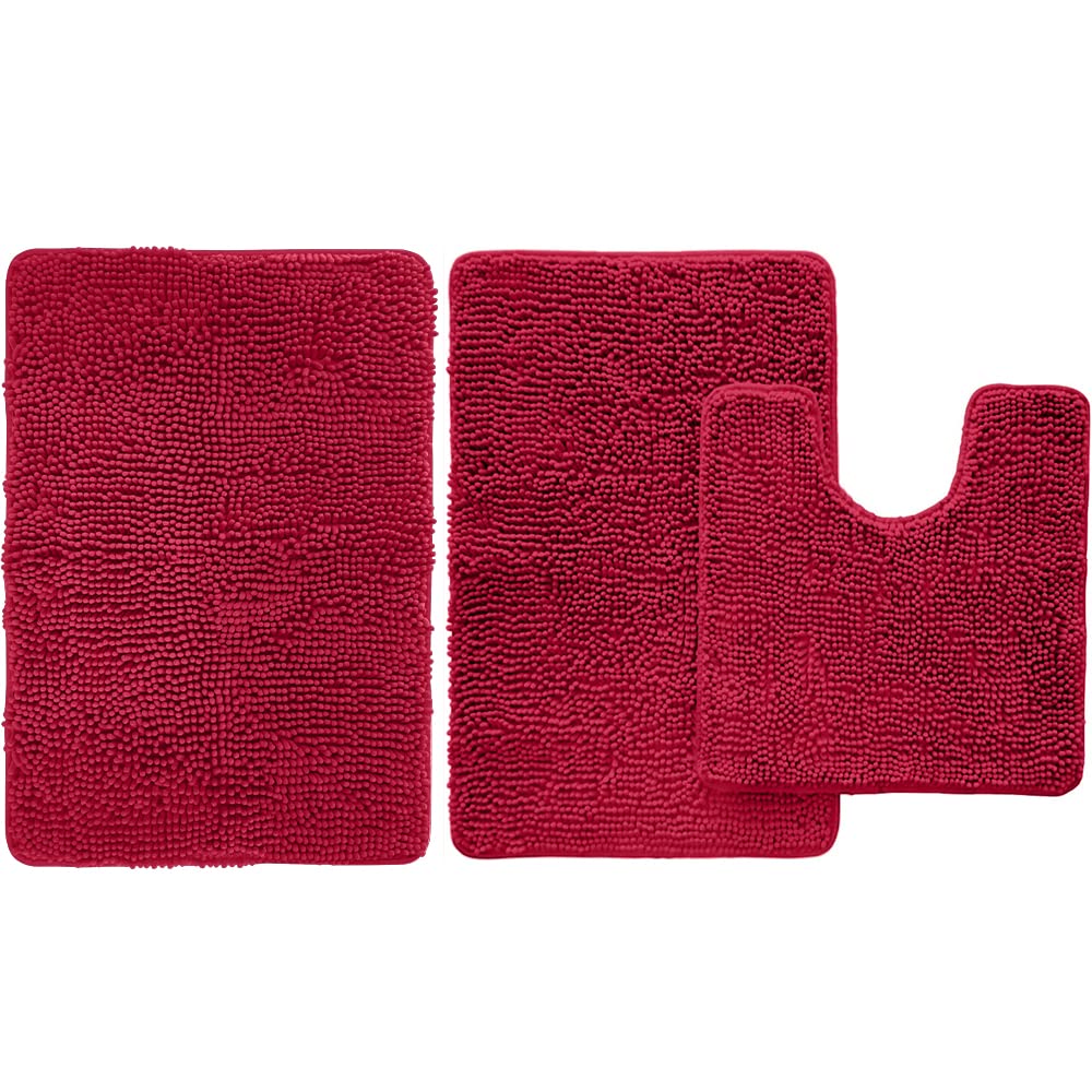 Gorilla Grip Bath Rug and Area Rug Set, Bath Rug Size 30 x 20 in, Shaggy Machine Washable Mats, Area Rug Set Size 22 x 19 x 15 in and 30x20, Absorbent Washable Mats, Both in Red, 2 Item Bundle