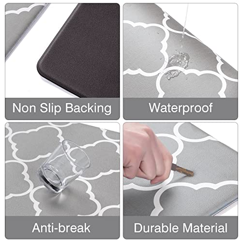 Kitchen Mats for Floor [2 PCS] Cushioned Anti-Fatigue Kitchen Rug, Non Slip Waterproof Kitchen Mats and Rugs PVC Ergonomic Comfort Standing Foam Mat for Kitchen, Floor, Office, Sink, Laundry