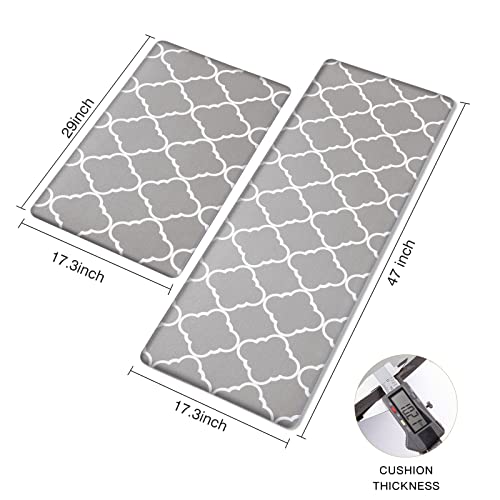 Kitchen Mats for Floor [2 PCS] Cushioned Anti-Fatigue Kitchen Rug, Non Slip Waterproof Kitchen Mats and Rugs PVC Ergonomic Comfort Standing Foam Mat for Kitchen, Floor, Office, Sink, Laundry