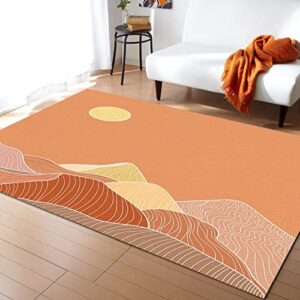 large area rug 2' x 3' throw carpet floor cover nursery rugs for children, abstract mountains sunset modern kitchen mat runner rugs for living room/bedroom simple art lines ombre orange