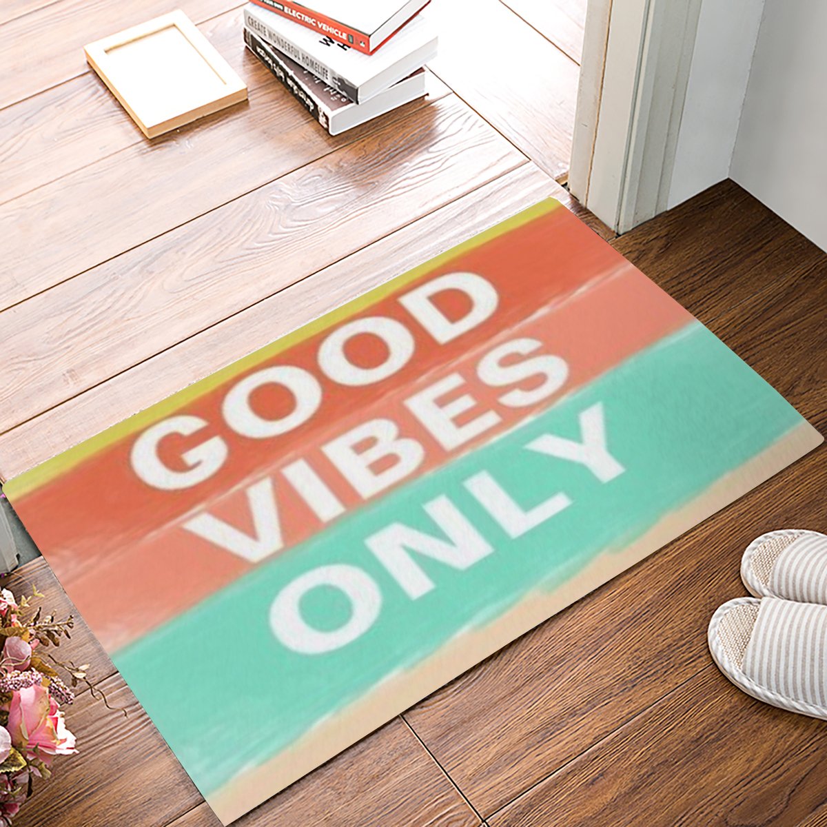 Doormat Bath Rugs Non Slip Good Vibes Only Washable Cover Floor Rug Absorbent Carpets Floor Mat Home Decor for Kitchen Bathroom Bedroom (16x24)