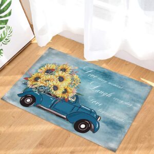 Door Mat for Bedroom Decor, Oil Painting Sunflowers on The Truck Floor Mats, Holiday Rugs for Living Room, Absorbent Non-Slip Bathroom Rugs Home Decor Kitchen Mat Area Rug 18x30 Inch