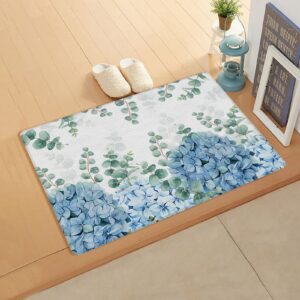 eucalyptus floral antifatigue kitchen bath door mat cushioned runner rug,washable welcome floor sink mat,green blue hydrangea leaves waterproof & non-slip comfort standing doormat for kitchen,18"x59"