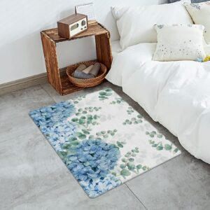 Eucalyptus Floral Antifatigue Kitchen Bath Door Mat Cushioned Runner Rug,Washable Welcome Floor Sink Mat,Green Blue Hydrangea Leaves Waterproof & Non-Slip Comfort Standing Doormat for Kitchen,18"x59"