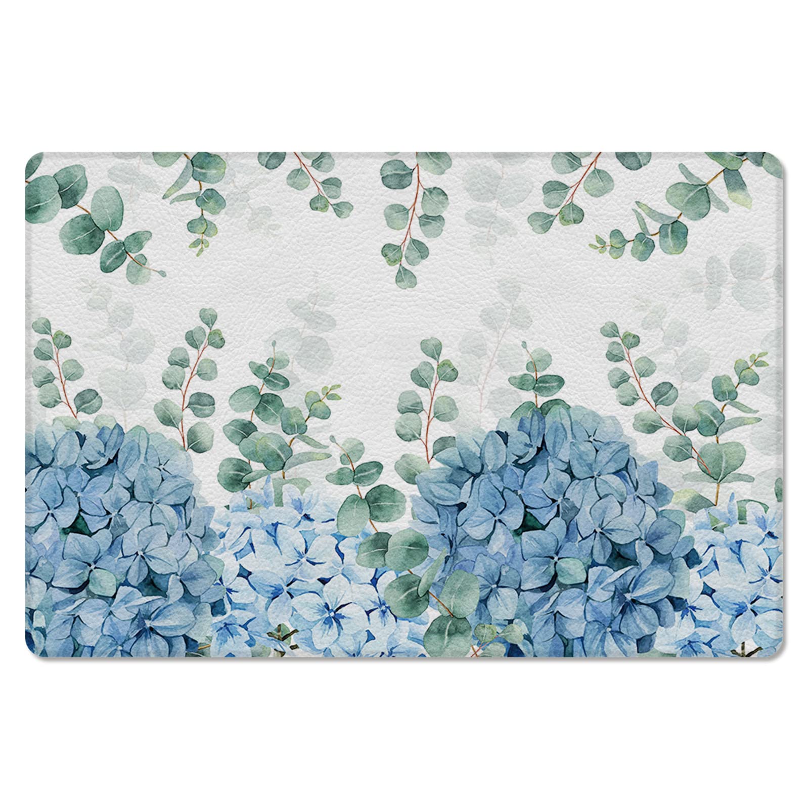 Eucalyptus Floral Antifatigue Kitchen Bath Door Mat Cushioned Runner Rug,Washable Welcome Floor Sink Mat,Green Blue Hydrangea Leaves Waterproof & Non-Slip Comfort Standing Doormat for Kitchen,18"x59"