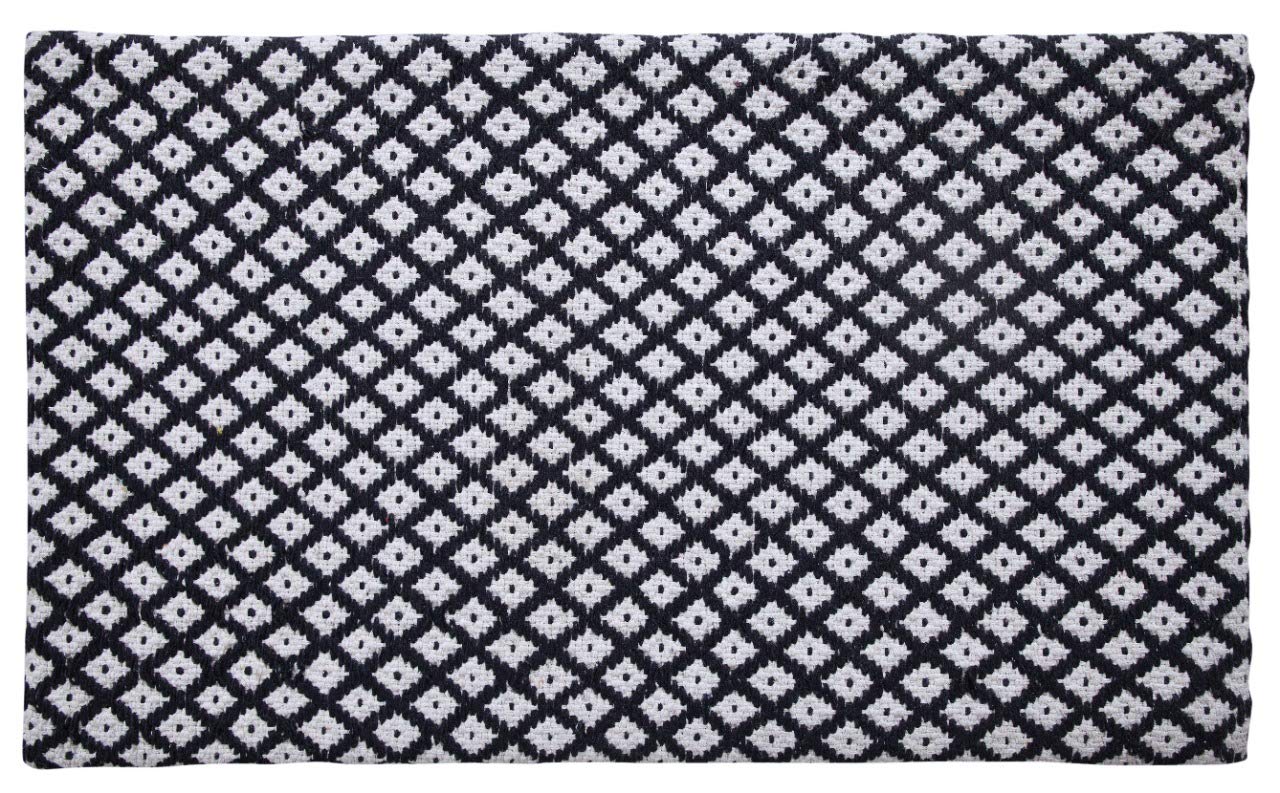 Excel Hometex Cotton Hand Woven Doormat Bathroom Kitchen Laundry Mat Rug 18" x 30" with Foam Backing (18" x 30", Black/White)