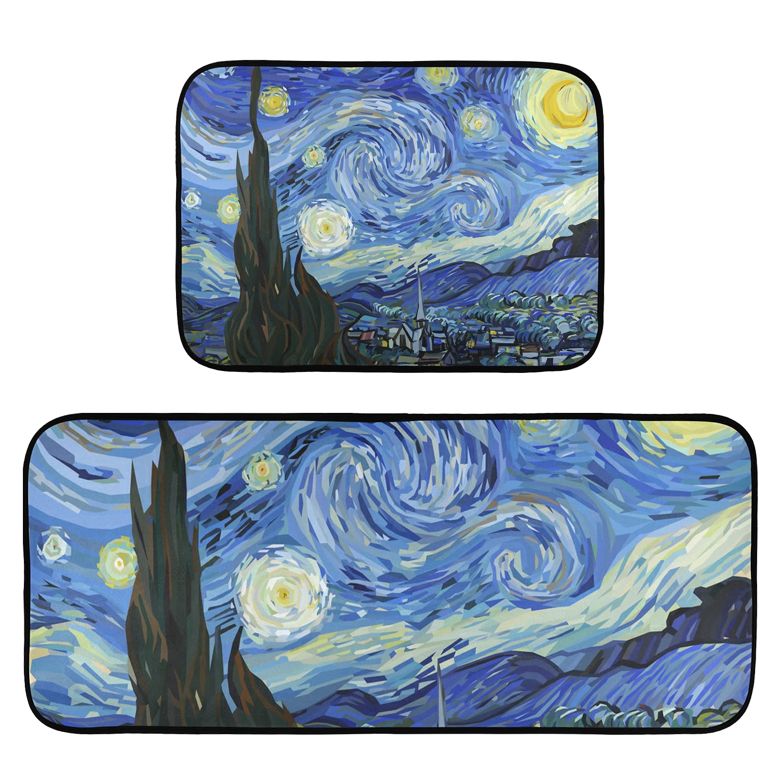 Sinestour Starry Night Kitchen Rugs and Mats Set of 2 Non Slip Kitchen Floor Mats Comfort Standing Desk Mat for Doormat Bathroom Bedroom Runner Area Rug for Home Decor Washable