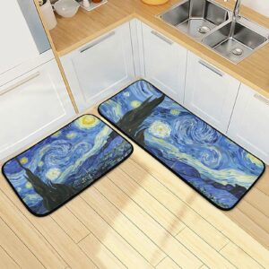 Sinestour Starry Night Kitchen Rugs and Mats Set of 2 Non Slip Kitchen Floor Mats Comfort Standing Desk Mat for Doormat Bathroom Bedroom Runner Area Rug for Home Decor Washable