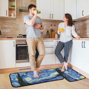 Sinestour Starry Night Kitchen Rugs and Mats Set of 2 Non Slip Kitchen Floor Mats Comfort Standing Desk Mat for Doormat Bathroom Bedroom Runner Area Rug for Home Decor Washable