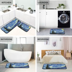 Sinestour Starry Night Kitchen Rugs and Mats Set of 2 Non Slip Kitchen Floor Mats Comfort Standing Desk Mat for Doormat Bathroom Bedroom Runner Area Rug for Home Decor Washable