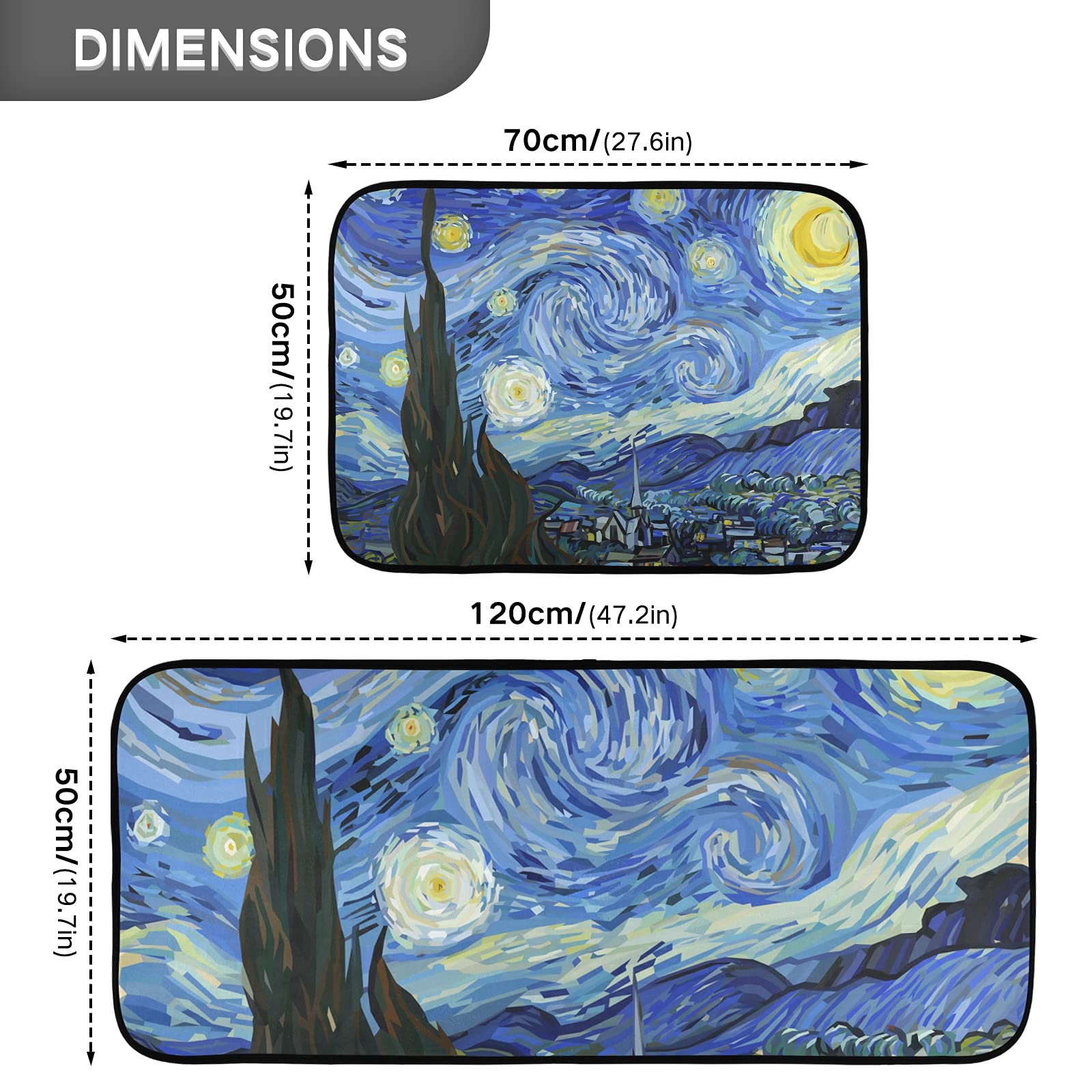 Sinestour Starry Night Kitchen Rugs and Mats Set of 2 Non Slip Kitchen Floor Mats Comfort Standing Desk Mat for Doormat Bathroom Bedroom Runner Area Rug for Home Decor Washable