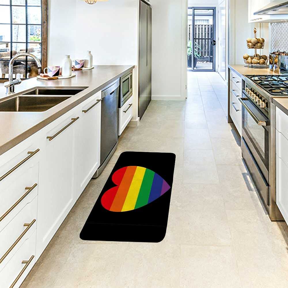 Long Kitchen Rugs Non Slip Washable Bath Mat Kitchen Runner Rug Rainbow Heart LGBT Flag Be Proud Water Absorption Quick Drying Anti Fatigue Comfort Flooring Carpet 39 x 20 inch