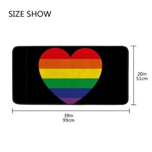 Long Kitchen Rugs Non Slip Washable Bath Mat Kitchen Runner Rug Rainbow Heart LGBT Flag Be Proud Water Absorption Quick Drying Anti Fatigue Comfort Flooring Carpet 39 x 20 inch