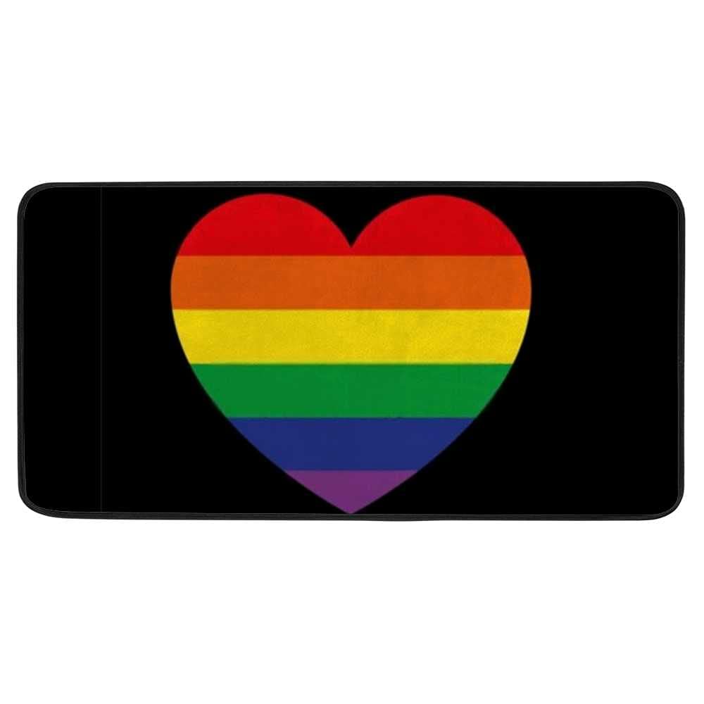 Long Kitchen Rugs Non Slip Washable Bath Mat Kitchen Runner Rug Rainbow Heart LGBT Flag Be Proud Water Absorption Quick Drying Anti Fatigue Comfort Flooring Carpet 39 x 20 inch