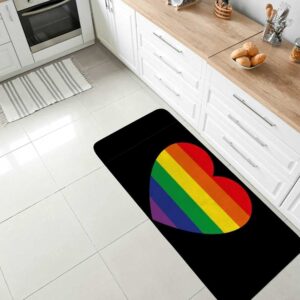 Long Kitchen Rugs Non Slip Washable Bath Mat Kitchen Runner Rug Rainbow Heart LGBT Flag Be Proud Water Absorption Quick Drying Anti Fatigue Comfort Flooring Carpet 39 x 20 inch