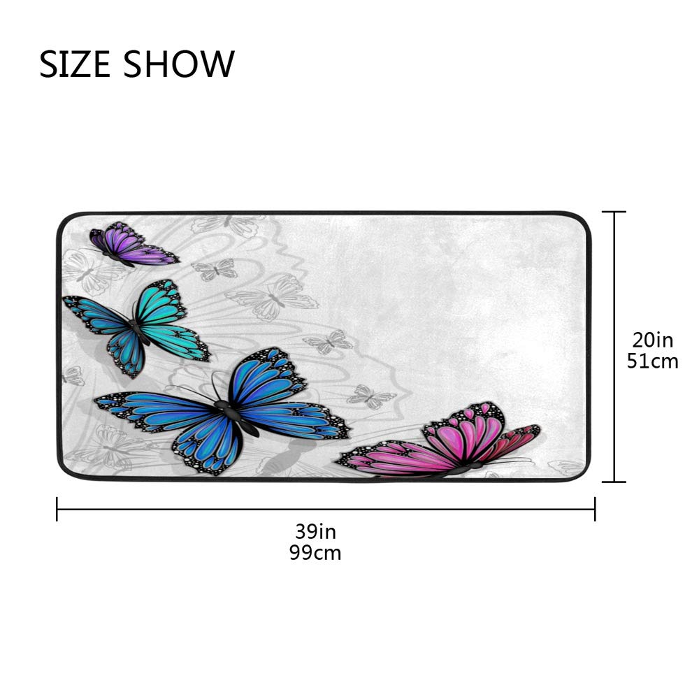 ZHIMI Kitchen Rug Floor Mat Anti Fatigue Runner Carpet Non-Slip ﻿Butterfly Laundry Rug Home Decor Rectangle Entryway Long Mat 39 x 20 Inch