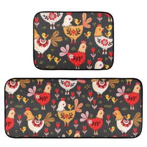 emelivor rooster chickens animal kitchen mat set of 2 anti-fatigue kitchen rug set non slip cushioned heavy duty foam kitchen runner rugs and mats comfort standing mat for farmhouse doormat laundry