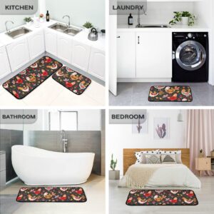 Emelivor Rooster Chickens Animal Kitchen Mat Set of 2 Anti-Fatigue Kitchen Rug Set Non Slip Cushioned Heavy Duty Foam Kitchen Runner Rugs and Mats Comfort Standing Mat for Farmhouse Doormat Laundry