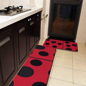 2 Pcs Kitchen Rug Set, Lady Bug Red and Black Non-Slip Kitchen Mats and Rugs Soft Flannel Non-Slip Area Runner Rugs Washable Durable Doormat Carpet