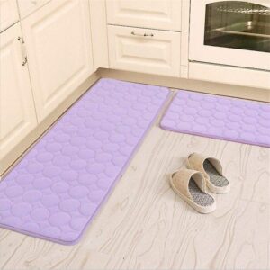 camal kitchen rugs, 2 pieces non-slip memory foam kitchen mat rubber backing doormat runner rug set (16"x24"+16"x48", purple)