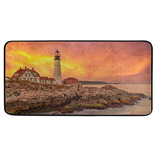 Oreayn Portland Head Lighthouse Kitchen Mat Bath Door Sink Floor Mat Soft Absorbent Non Slip Rug for Bathroom Bedroom Living Room Home Decor 39 x 20 inches, Beautiful Sunset