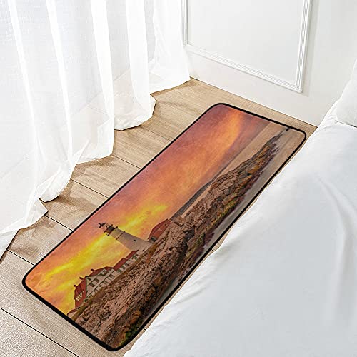 Oreayn Portland Head Lighthouse Kitchen Mat Bath Door Sink Floor Mat Soft Absorbent Non Slip Rug for Bathroom Bedroom Living Room Home Decor 39 x 20 inches, Beautiful Sunset