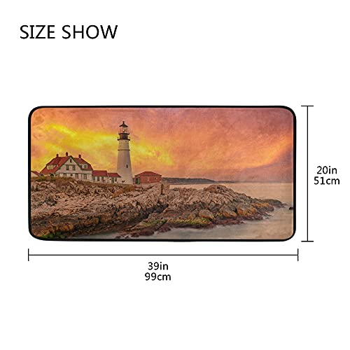 Oreayn Portland Head Lighthouse Kitchen Mat Bath Door Sink Floor Mat Soft Absorbent Non Slip Rug for Bathroom Bedroom Living Room Home Decor 39 x 20 inches, Beautiful Sunset