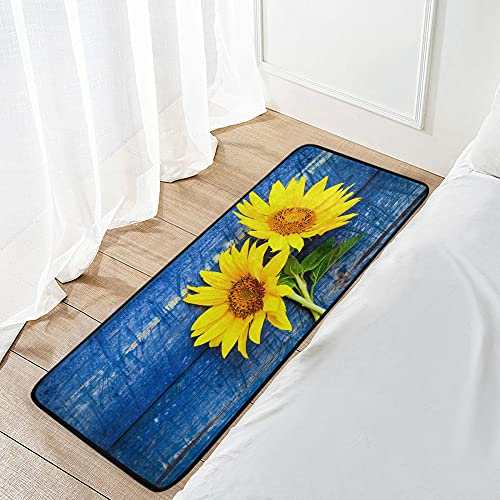 Oreayn Yellow Sunflower Floral Kitchen Mat Bath Door Sink Floor Mat Soft Absorbent Non Slip Rug for Bathroom Bedroom Living Room Home Decor 39 x 20 inches, Navy Blue Wooden