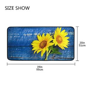 Oreayn Yellow Sunflower Floral Kitchen Mat Bath Door Sink Floor Mat Soft Absorbent Non Slip Rug for Bathroom Bedroom Living Room Home Decor 39 x 20 inches, Navy Blue Wooden