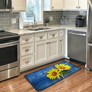 Oreayn Yellow Sunflower Floral Kitchen Mat Bath Door Sink Floor Mat Soft Absorbent Non Slip Rug for Bathroom Bedroom Living Room Home Decor 39 x 20 inches, Navy Blue Wooden