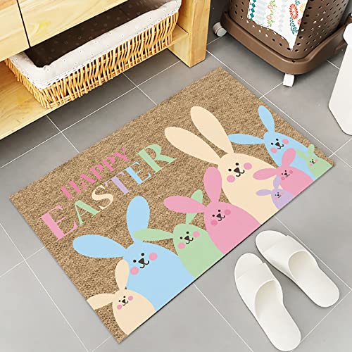 Arts Print Easter Bunny Kitchen Mats Set of 2,Colorful Rabbits Retro Texture Floor Mat,Non-Slip Durable Kitchen Rugs for Kitchen Sink,Laundry Room,15.7x23.6Inch+15.7x47.2Inch