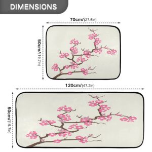 ALAZA Cherry Blossom Flower Blossom Floral Non Slip Kitchen Floor Mat Set of 2 Piece Kitchen Rug 47 x 20 inches + 28 x 20 inches for Entryway Hallway Bathroom Living Roo