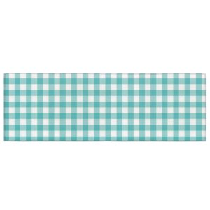 YOKOU Kitchen Rugs, Farmhouse Decoration Teal Green and White Buffalo Check Plaid Non Slip Runner Rug Mat for Floor, Kitchen, Bedside, Sink, Office, Laundry, 18"X47.2"