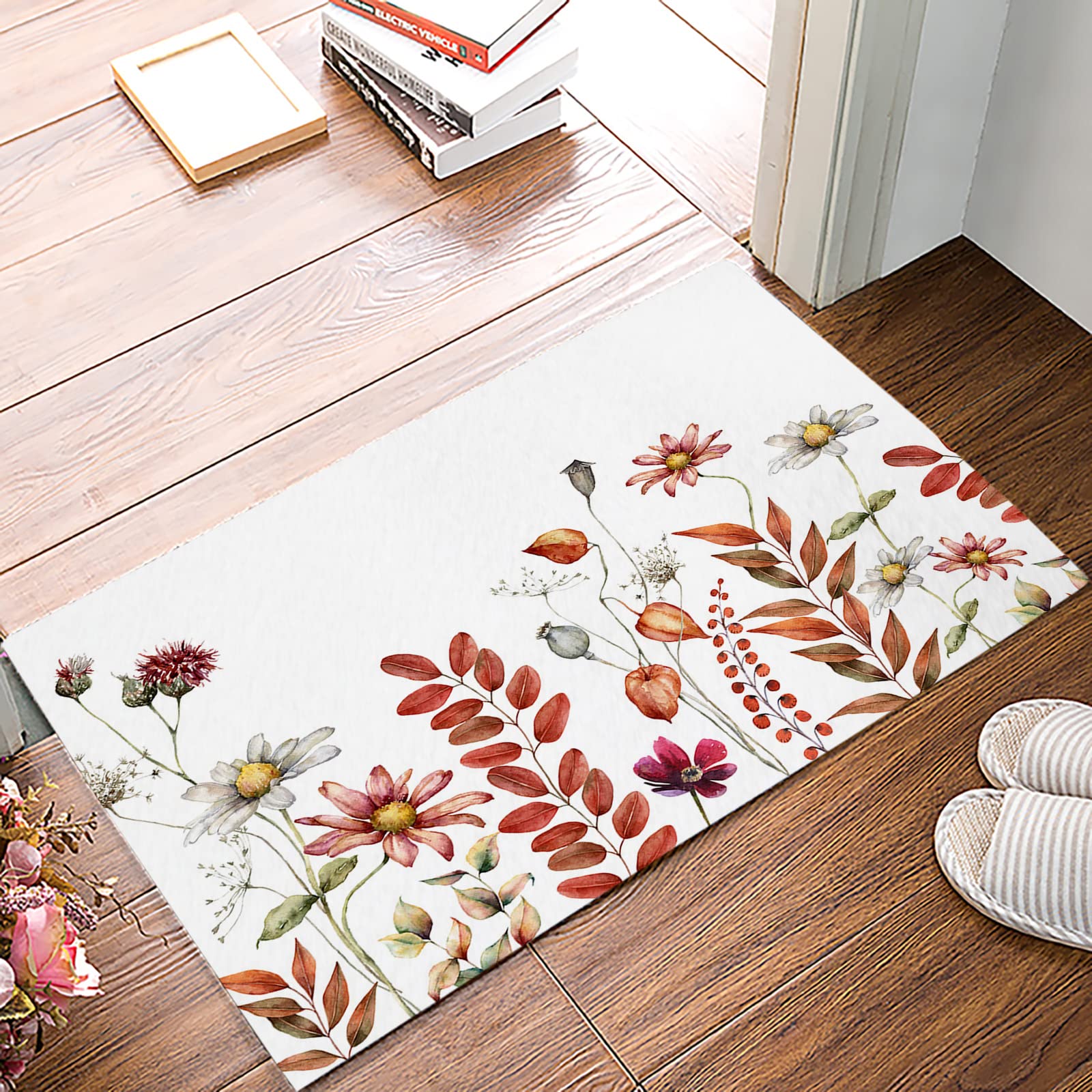 Door Mat for Bedroom Decor, Fall Eucalyptus Leaves Seasonal Fall Harvest Thanksgiving Floor Mats, Absorbent Rugs for Living Room, Non-Slip Bathroom Rugs Home Decor Kitchen Mat Area Rug 18x30 Inch