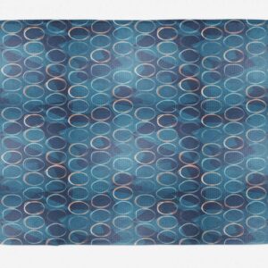 Abstract Bath Mat, Continuous Pattern Circular Shapes and Geometrical Motifs Art Print, Plush Bathroom Decor Mat with Non Slip Backing, 24" X 16", Slate Blue and Multicolor