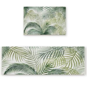 tropical plants kitchen mats for floor cushioned anti fatigue 2 piece set kitchen runner rugs non skid washable palm leaves nature vintage nordic
