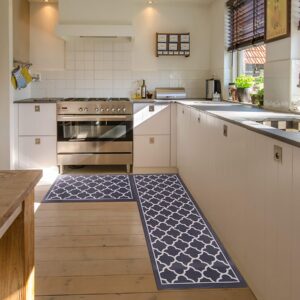 2 piece non-slip kitchen rug set 15"x23", 15"x47.2" soft runner mat rubber backing doormat for entryway bedroom bathroom machine washable (grey)